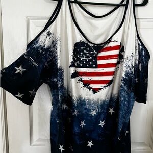 Patriotic Print Cold Shoulder Top